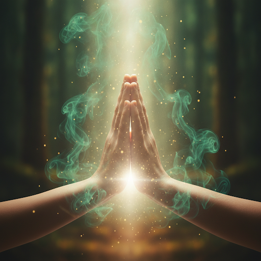 Two hands held together in a spiritual prayer gesture